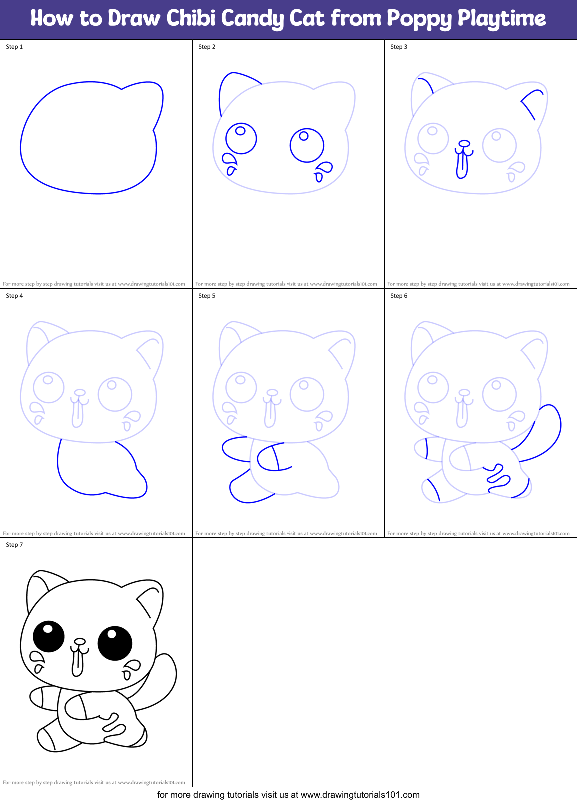 How to Draw Chibi Candy Cat from Poppy Playtime Printable Step by Step