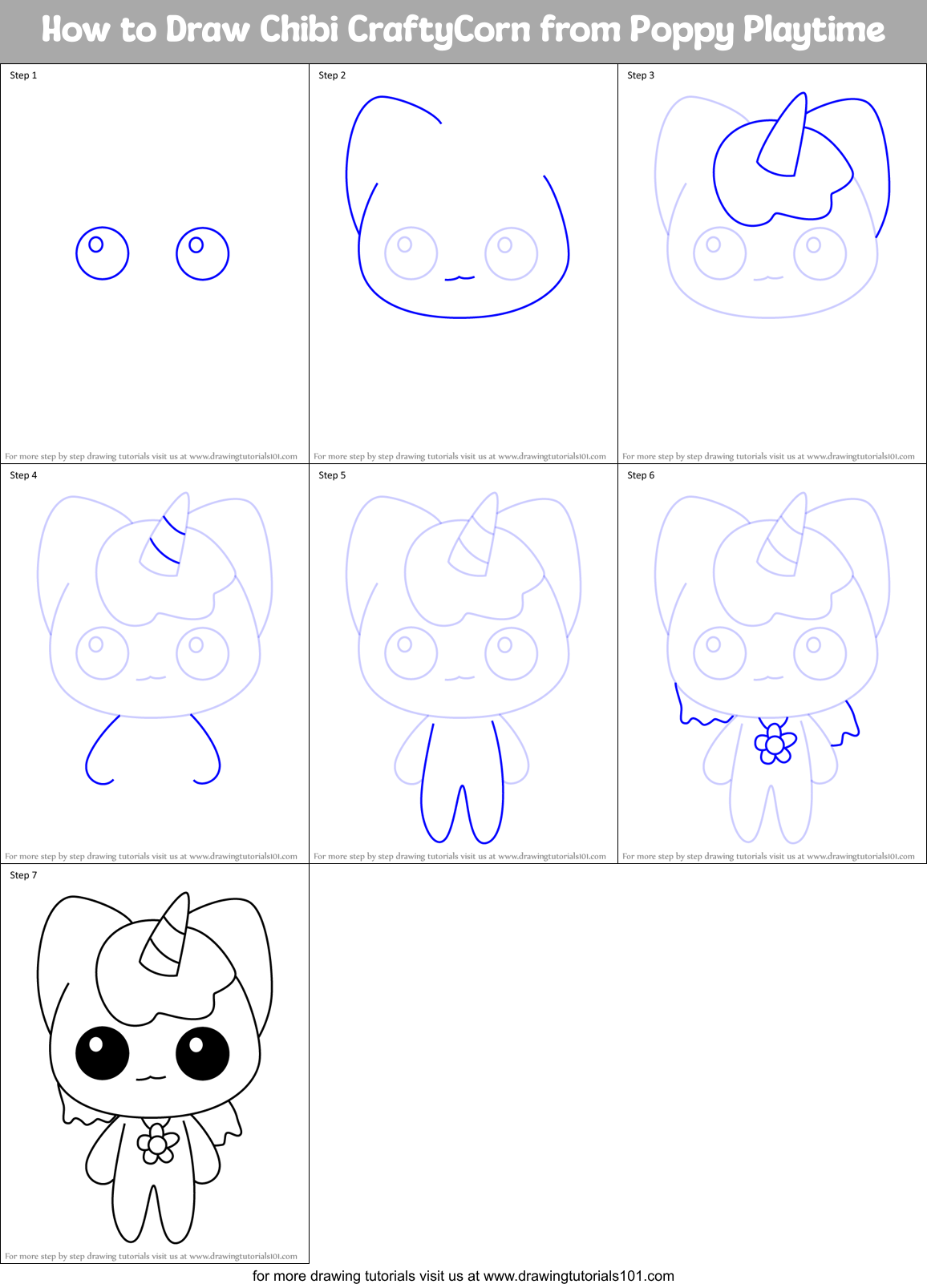 How to Draw Chibi CraftyCorn from Poppy Playtime Printable Step by Step