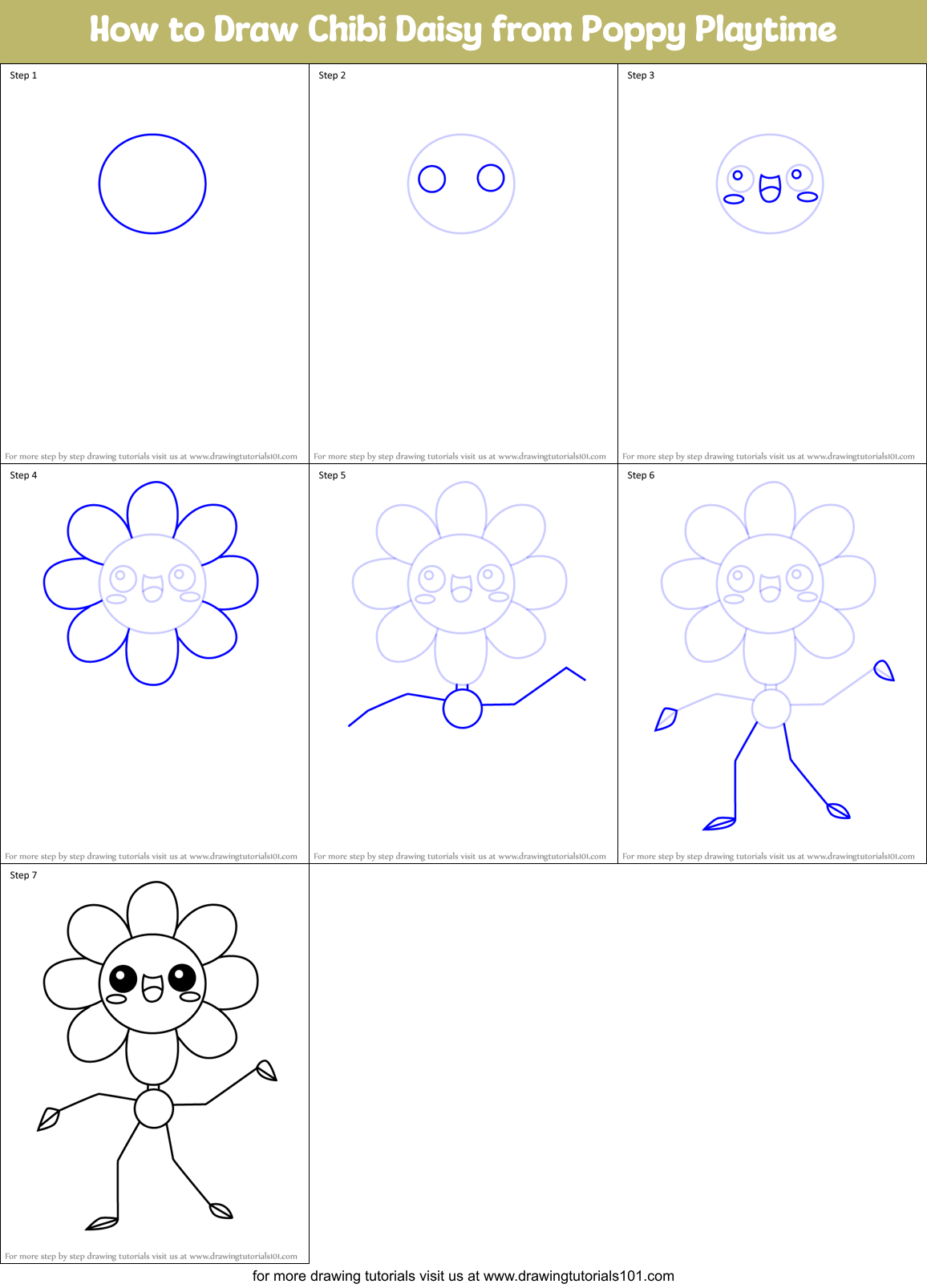 How to Draw Chibi Daisy from Poppy Playtime Printable Step by Step