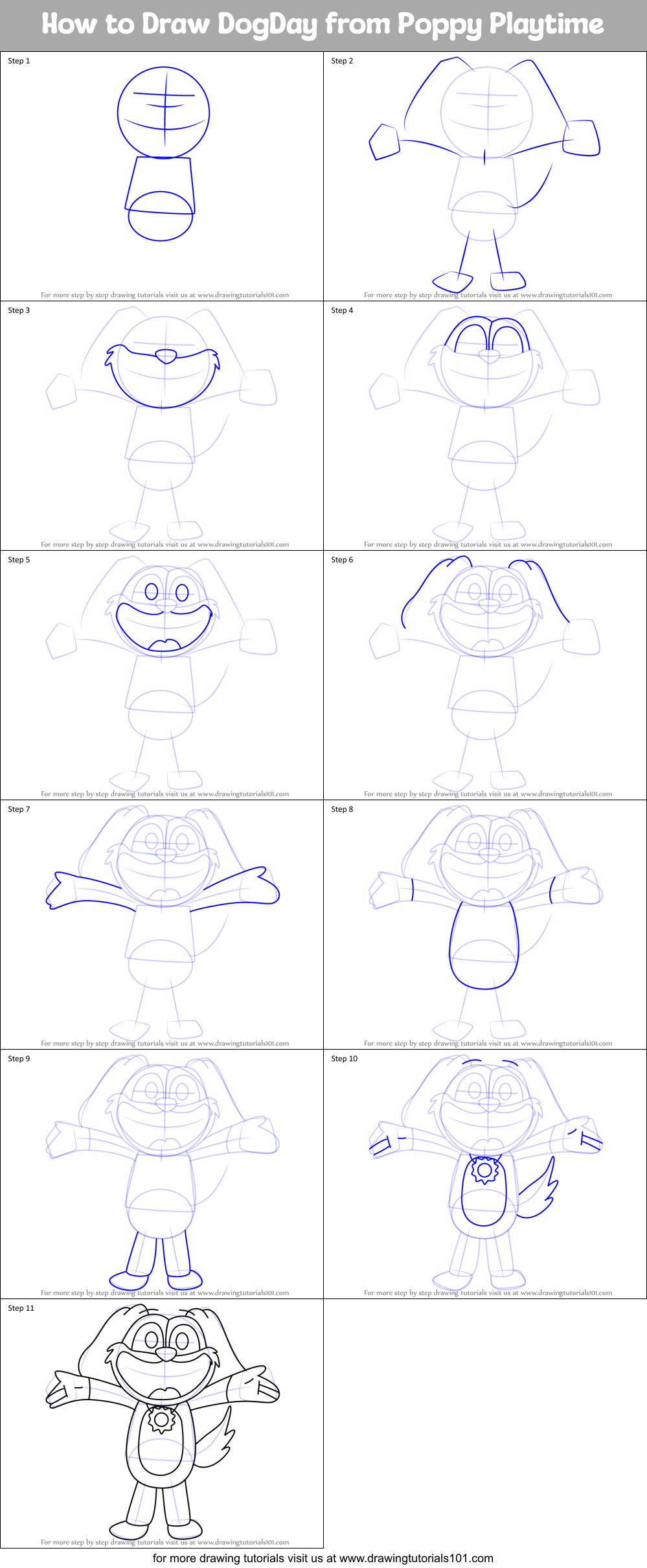 How to Draw DogDay from Poppy Playtime Printable Step by Step