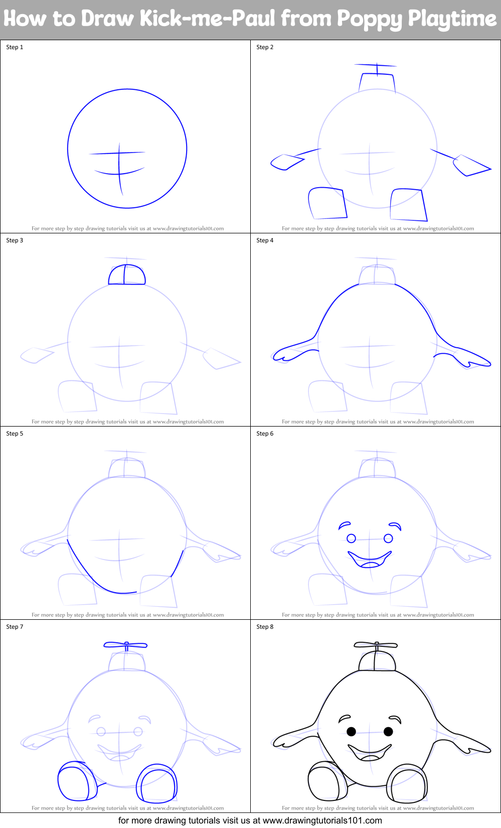 How to Draw Kick-me-Paul from Poppy Playtime Printable Step by Step