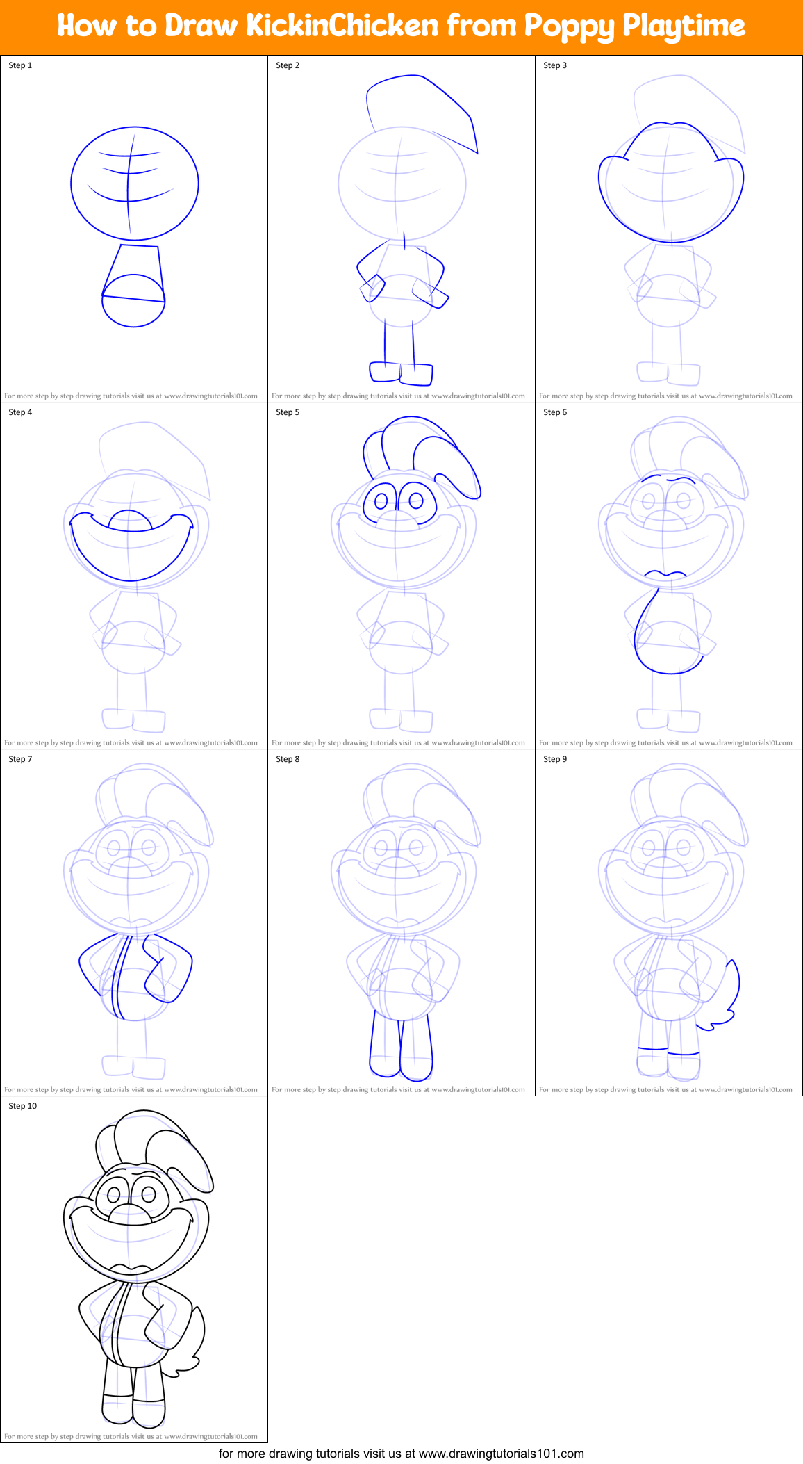 How to Draw KickinChicken from Poppy Playtime Printable Step by Step