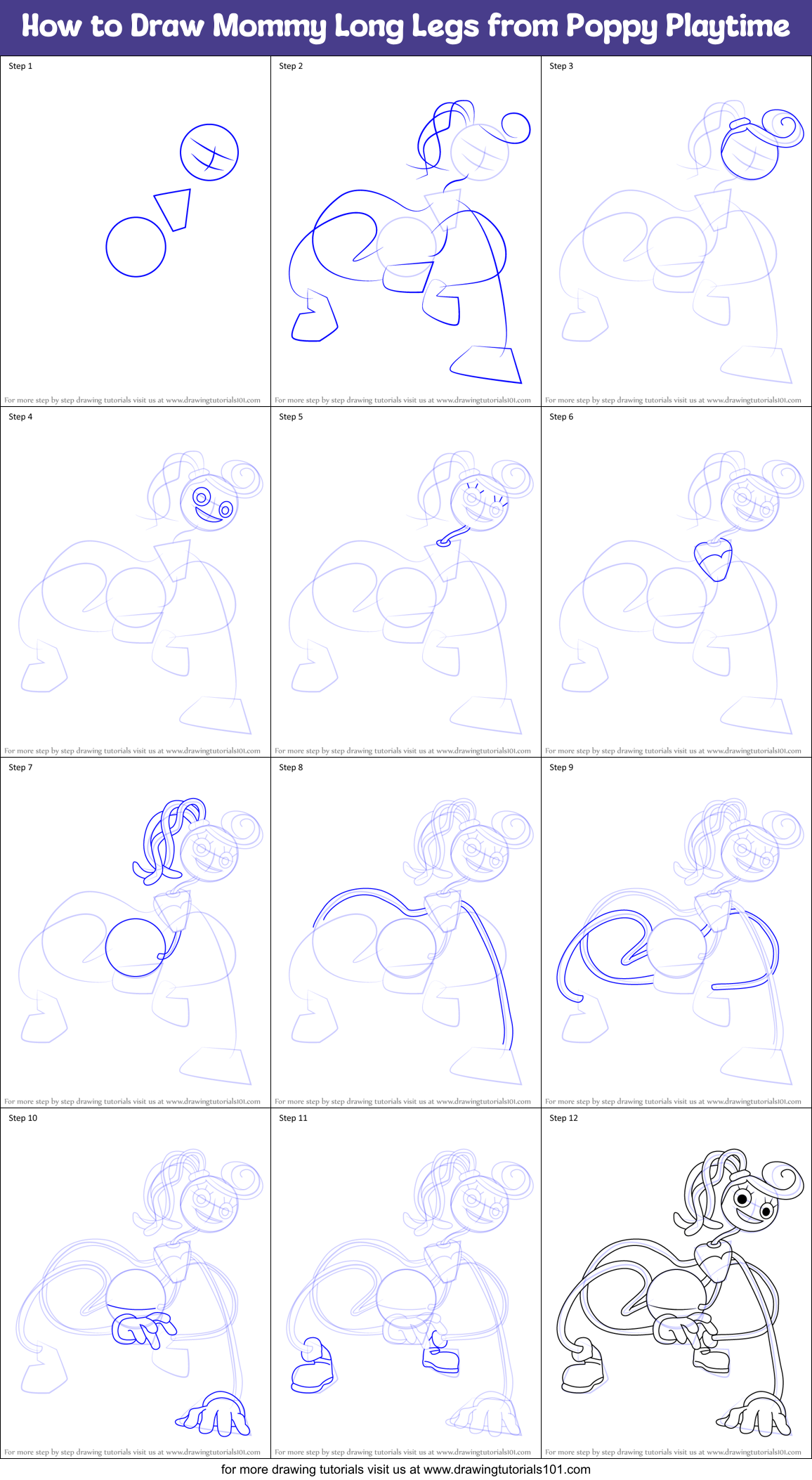 How to Draw Mommy Long Legs from Poppy Playtime Printable Step by Step