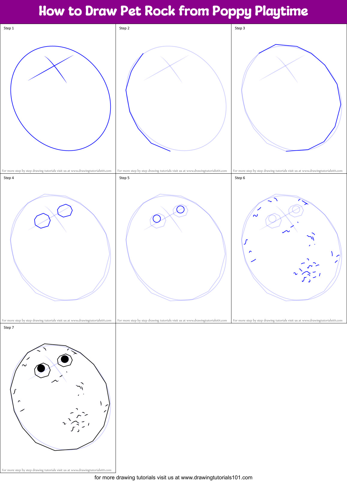 How to Draw Pet Rock from Poppy Playtime Printable Step by Step