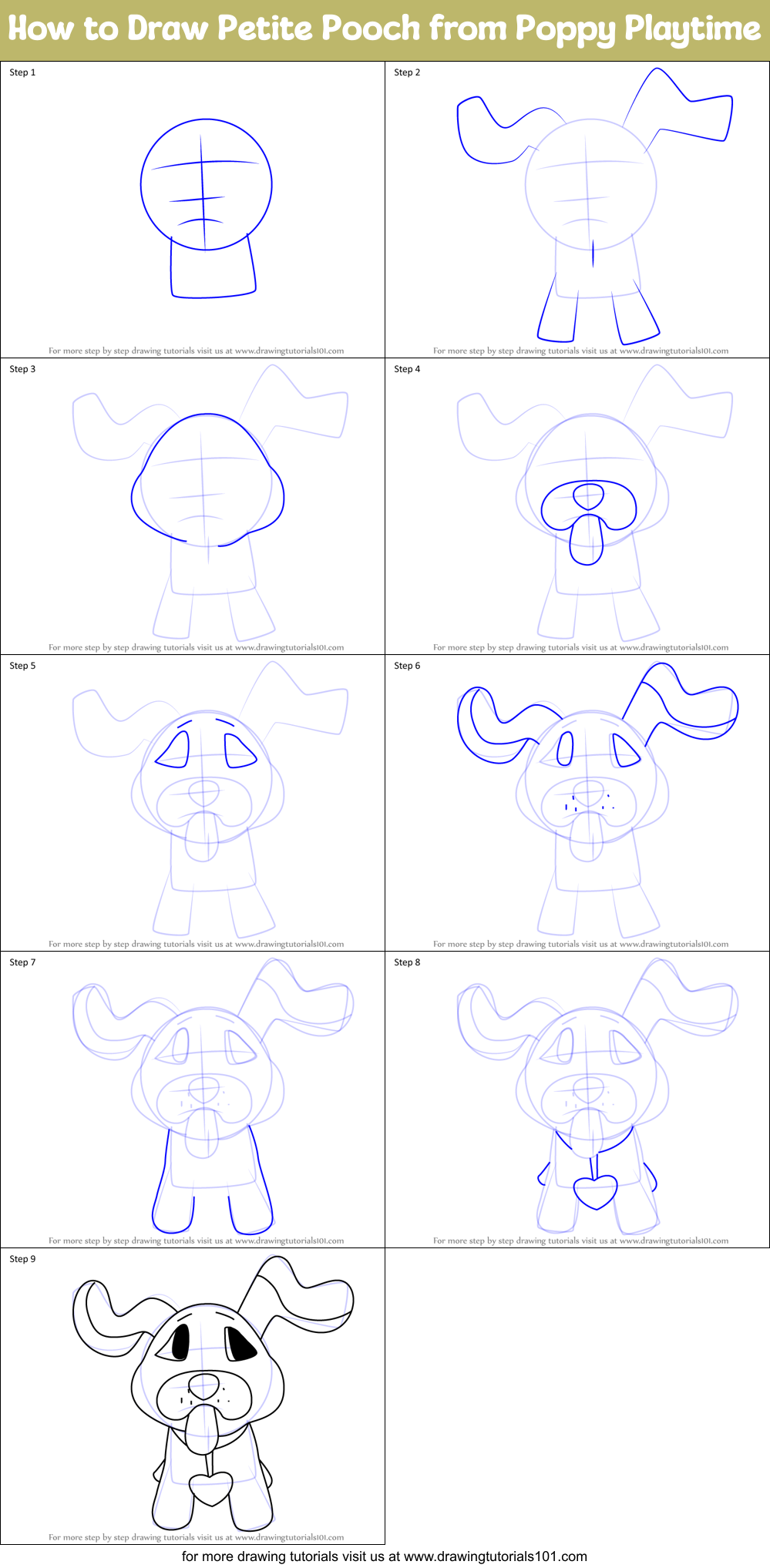 How to Draw Petite Pooch from Poppy Playtime Printable Step by Step