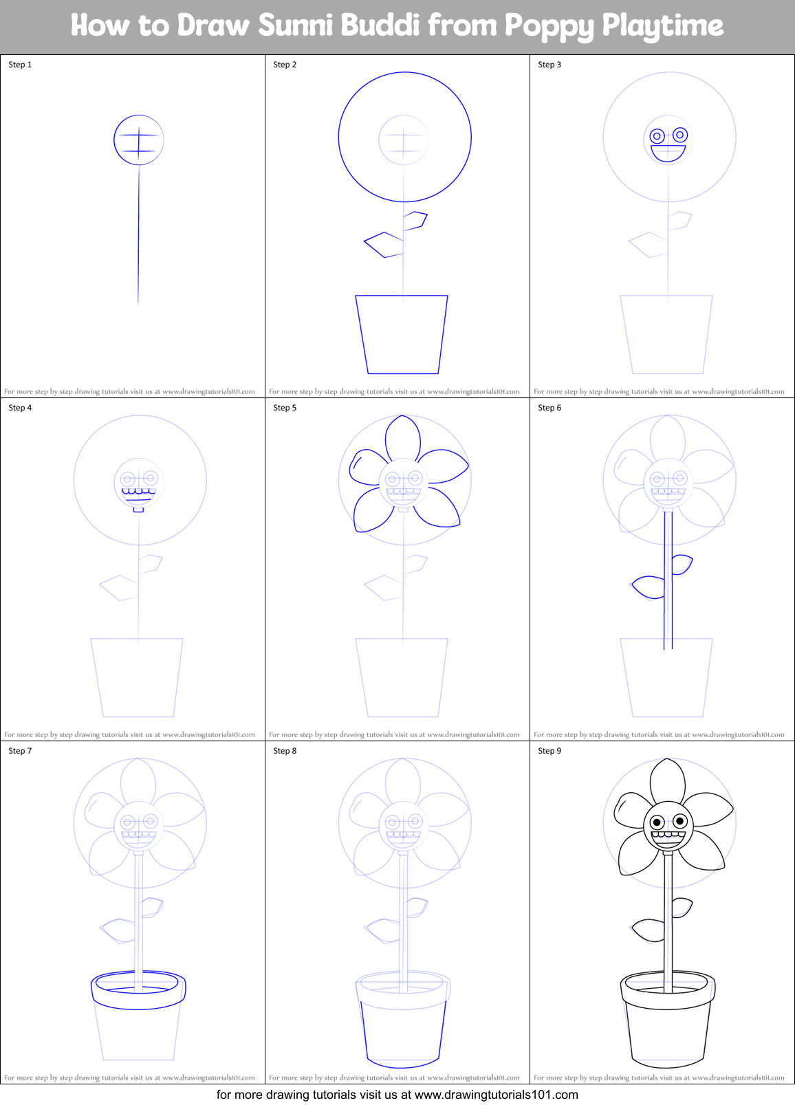 How to Draw Sunni Buddi from Poppy Playtime Printable Step by Step