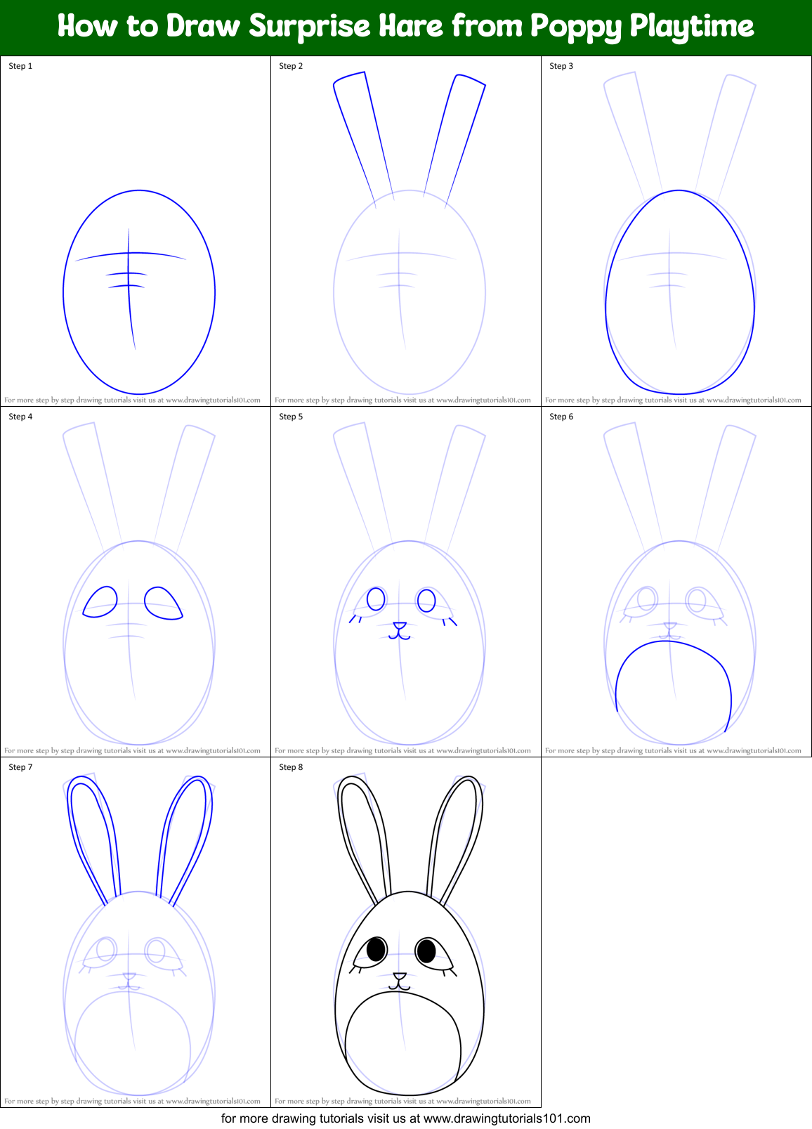 How to Draw Surprise Hare from Poppy Playtime Printable Step by Step