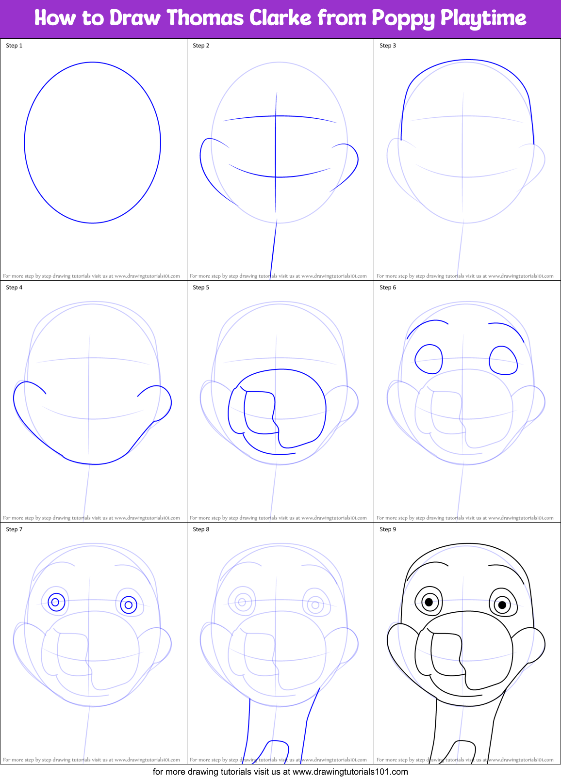 How to Draw Thomas Clarke from Poppy Playtime Printable Step by Step