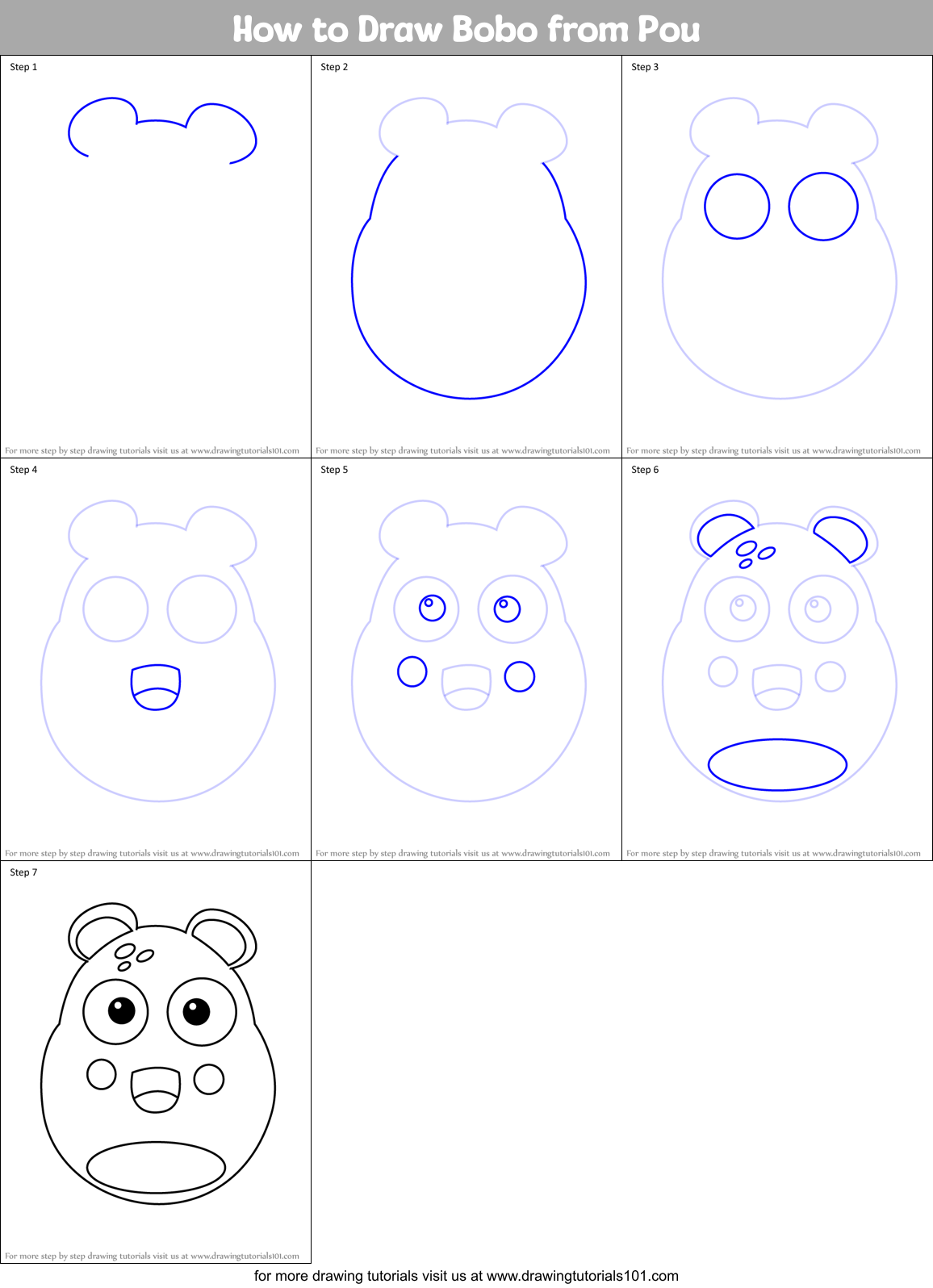How to Draw Bobo from Pou Printable Step by Step