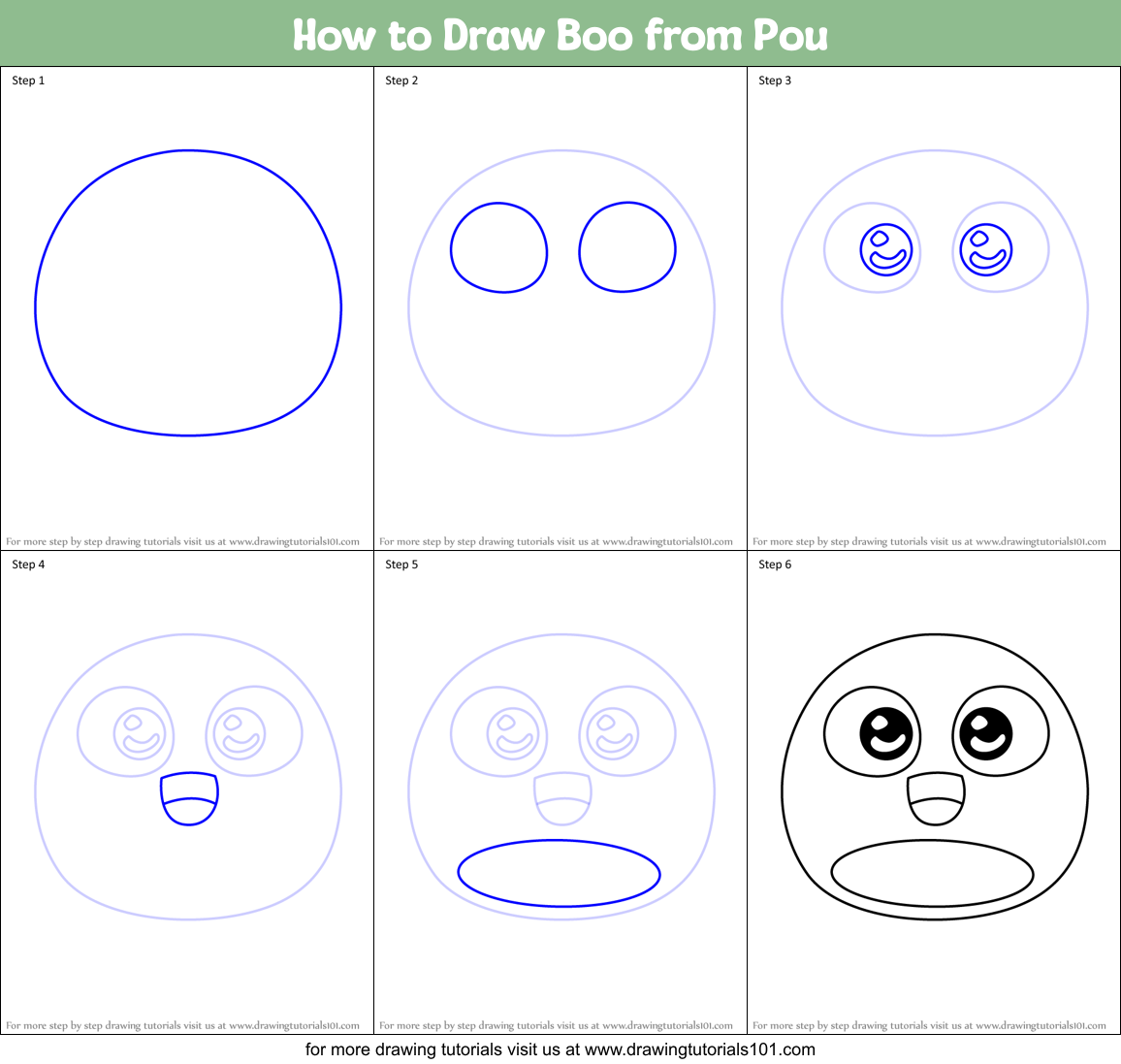 How to Draw Boo from Pou Printable Step by Step