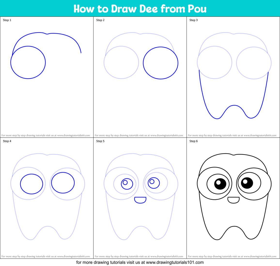 How to Draw Dee from Pou Printable Step by Step