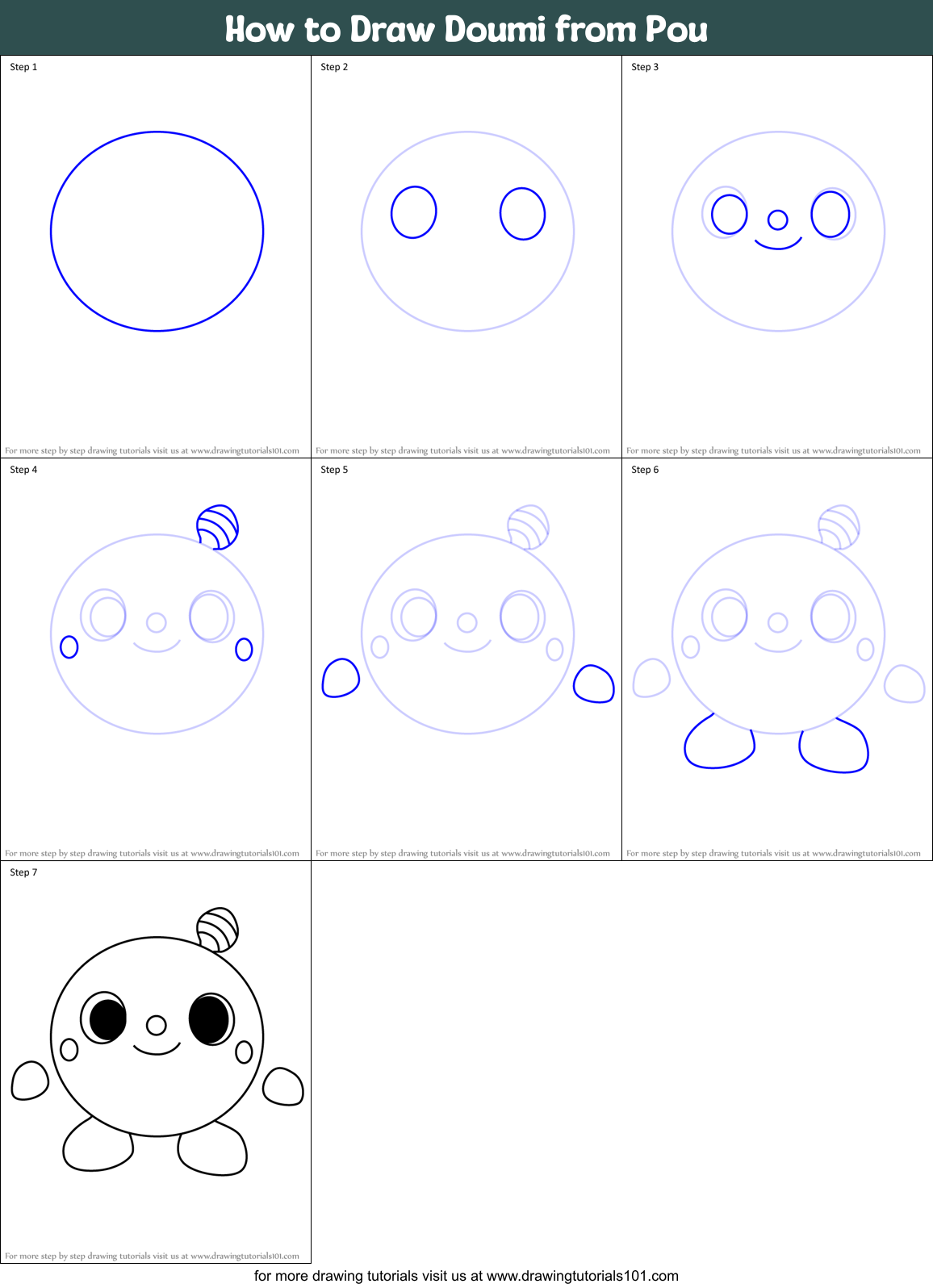 How to Draw Doumi from Pou Printable Step by Step