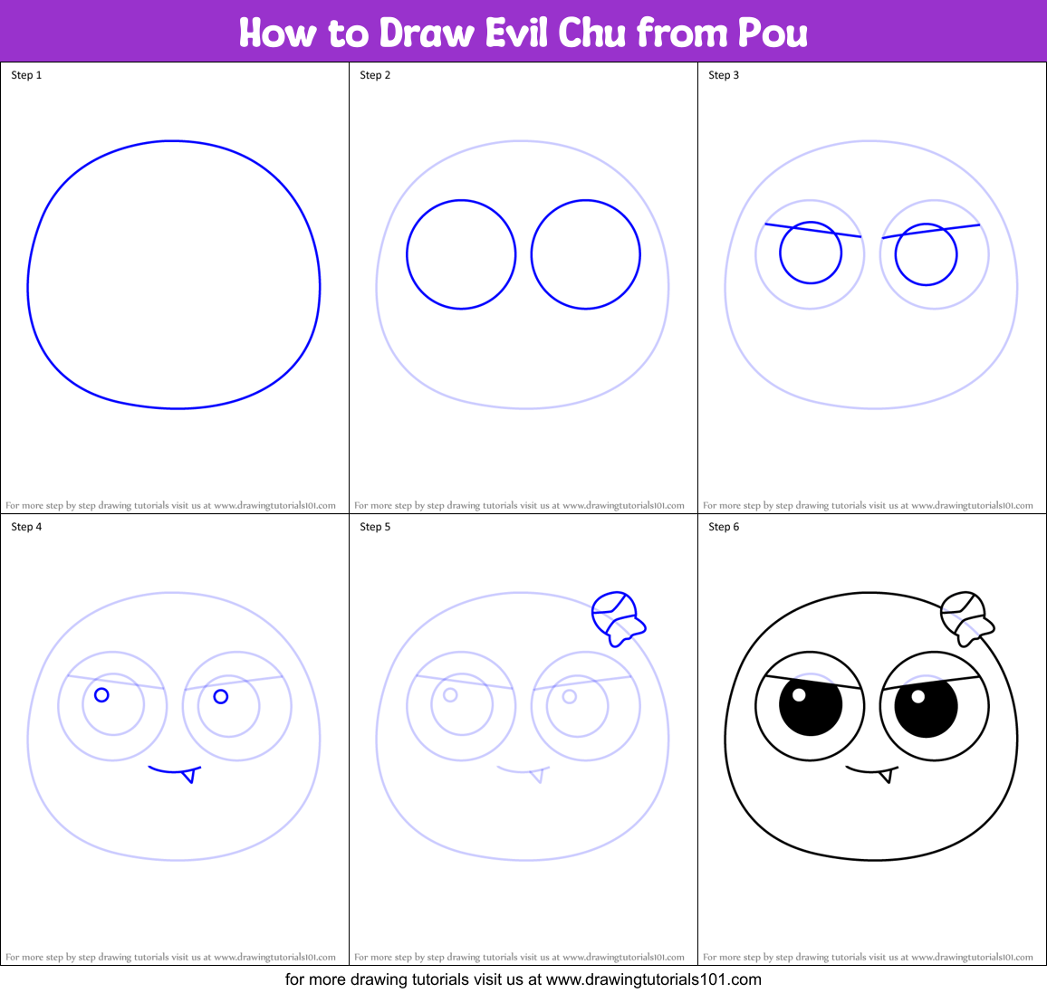 How to Draw Evil Chu from Pou Printable Step by Step