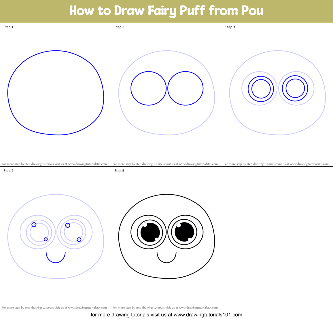 How to Draw Fairy Puff from Pou Printable Step by Step