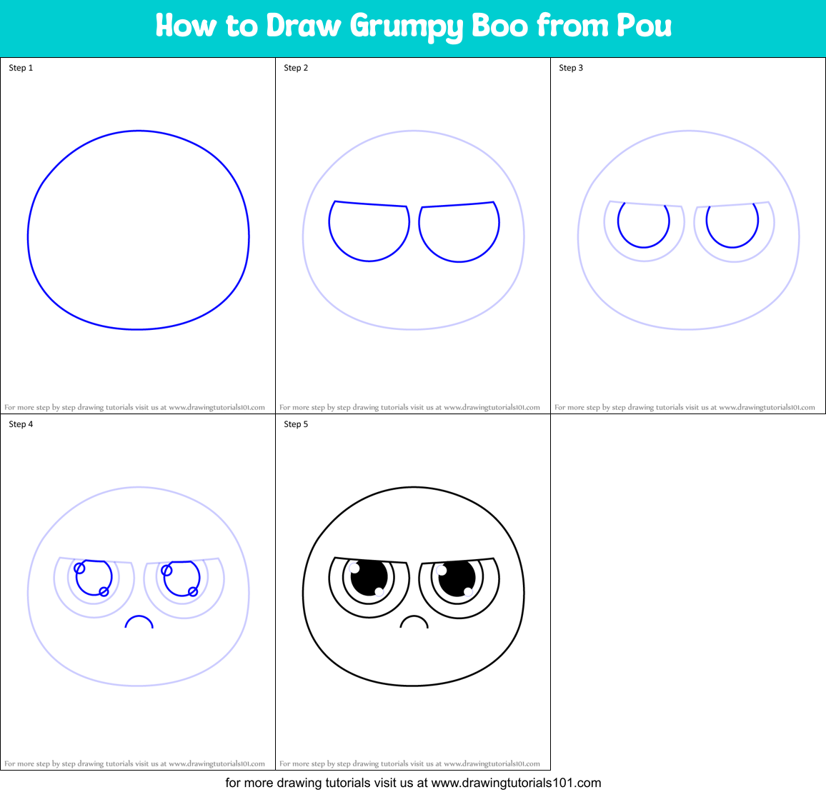 How to Draw Grumpy Boo from Pou Printable Step by Step