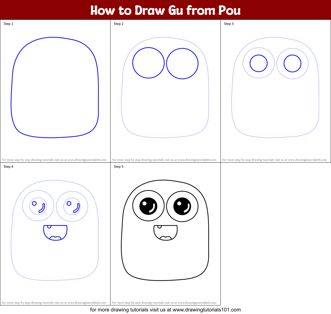 How to Draw Gu from Pou Printable Step by Step