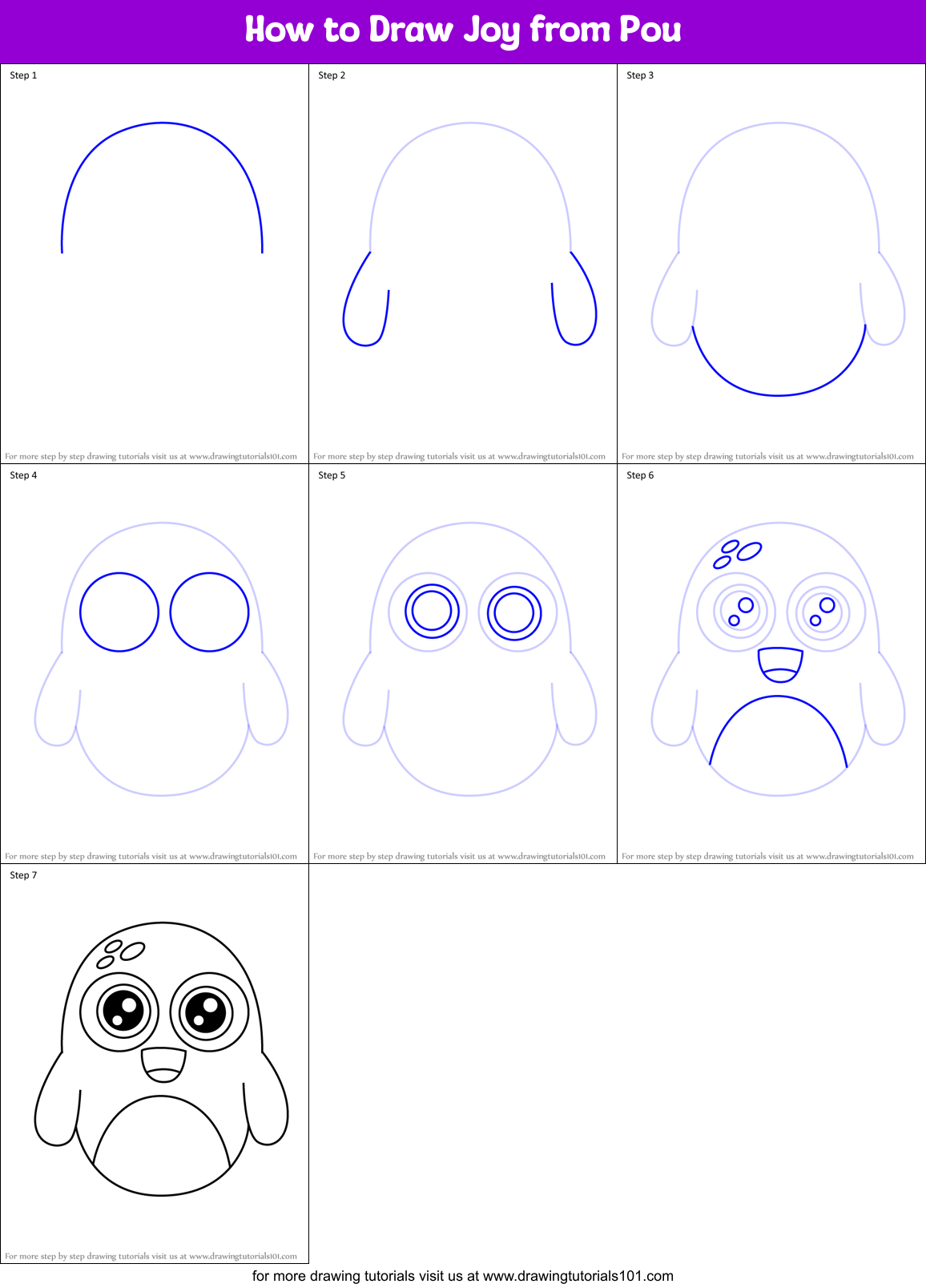How to Draw Joy from Pou Printable Step by Step