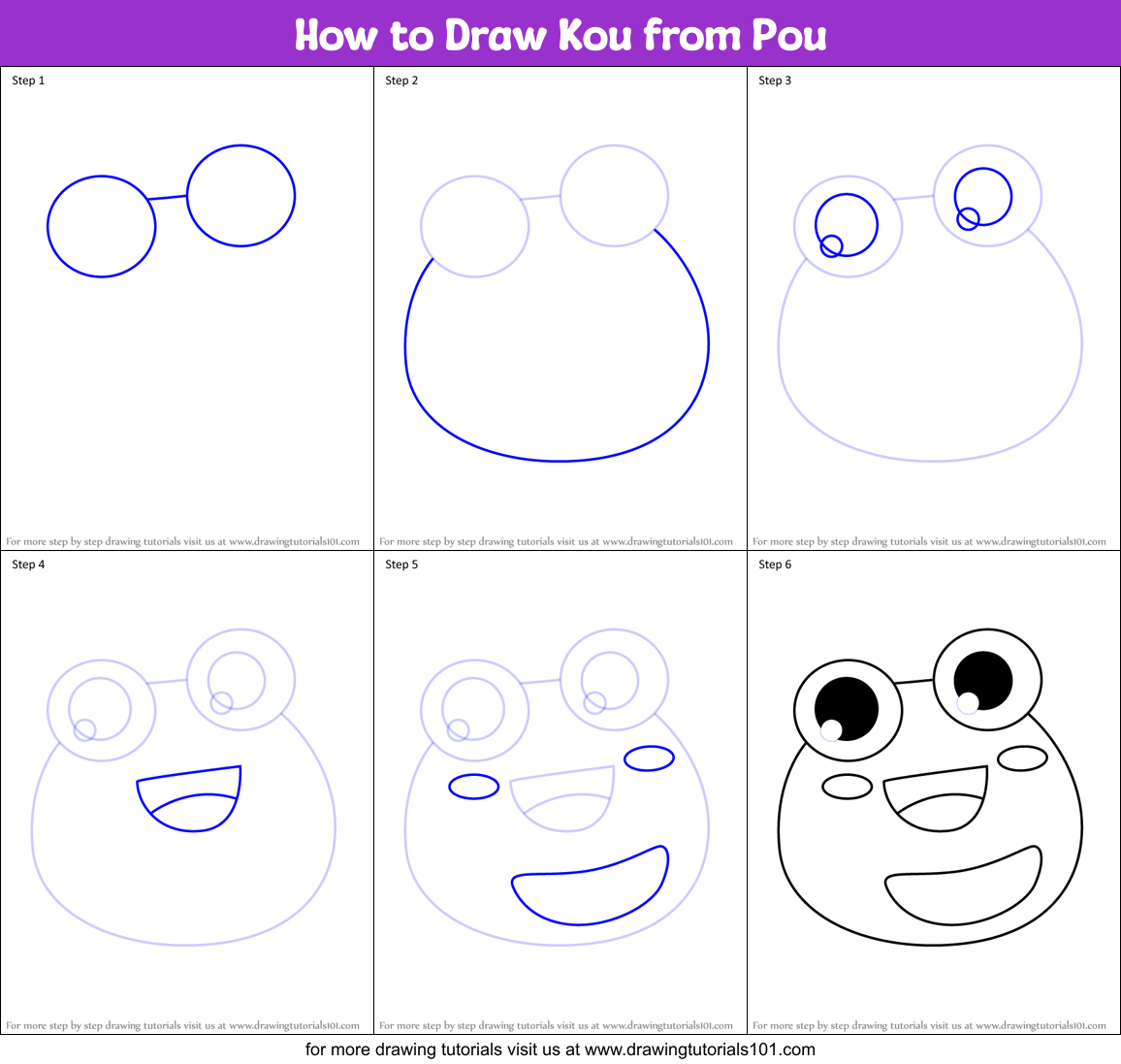 How to Draw Kou from Pou Printable Step by Step