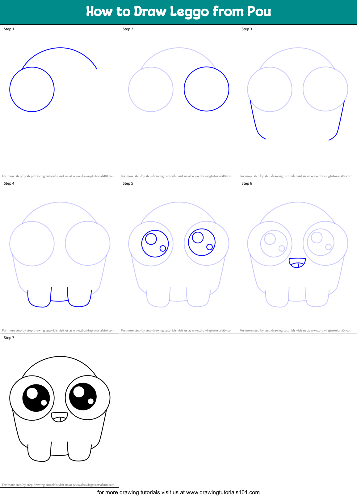 How to Draw Leggo from Pou Printable Step by Step