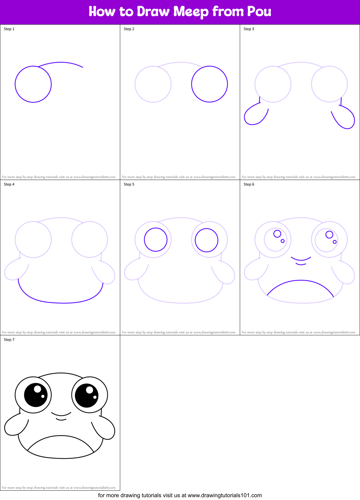 How to Draw Meep from Pou Printable Step by Step