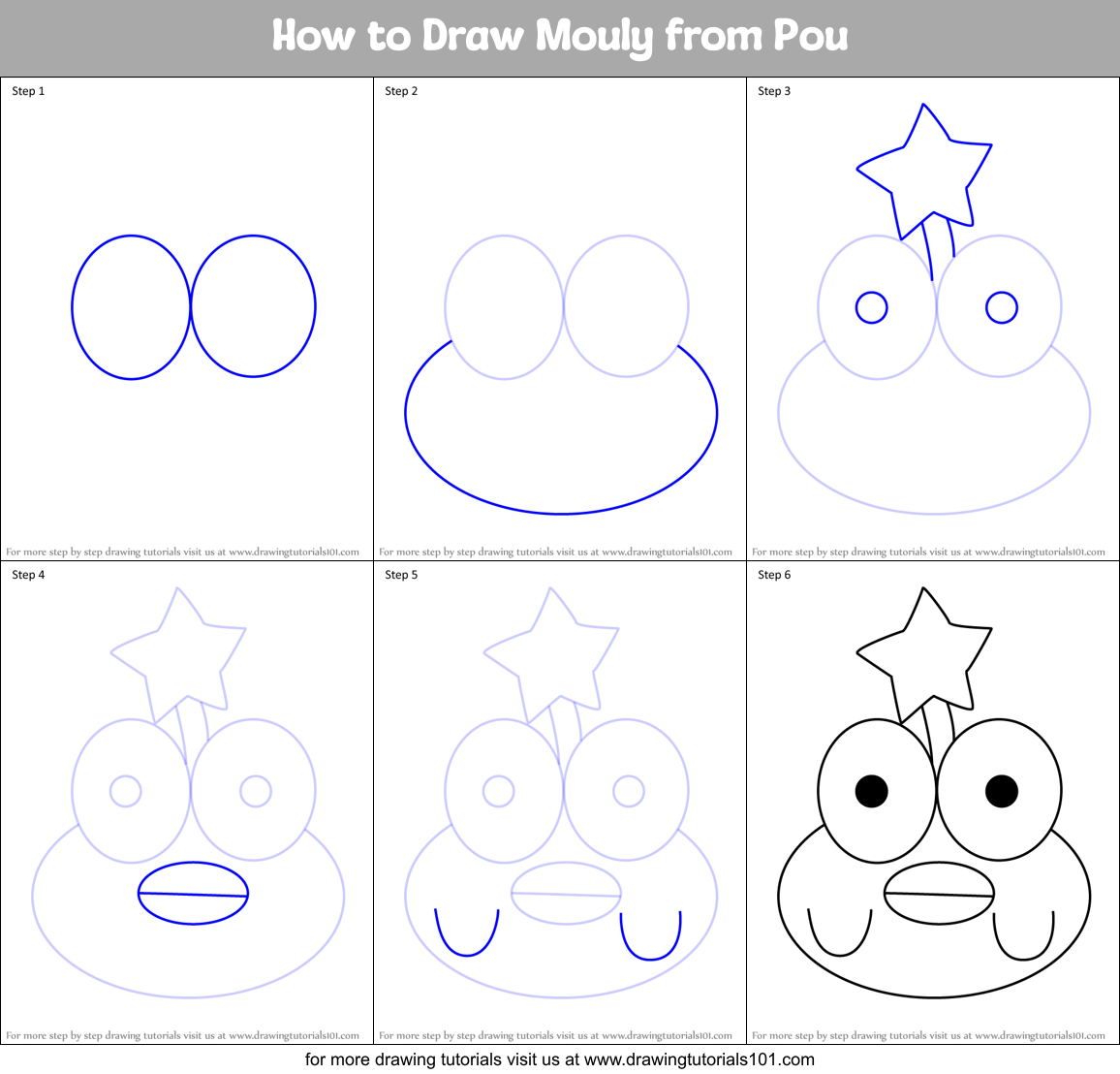 How to Draw Mouly from Pou Printable Step by Step