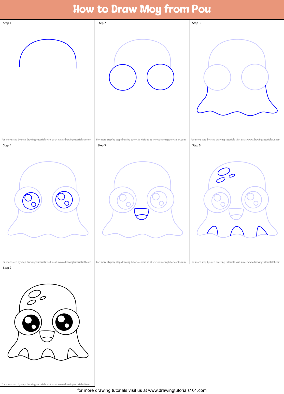 How to Draw Moy from Pou Printable Step by Step