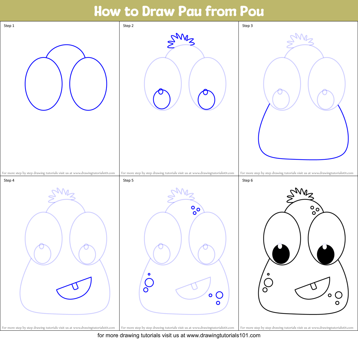 How to Draw Pau from Pou Printable Step by Step