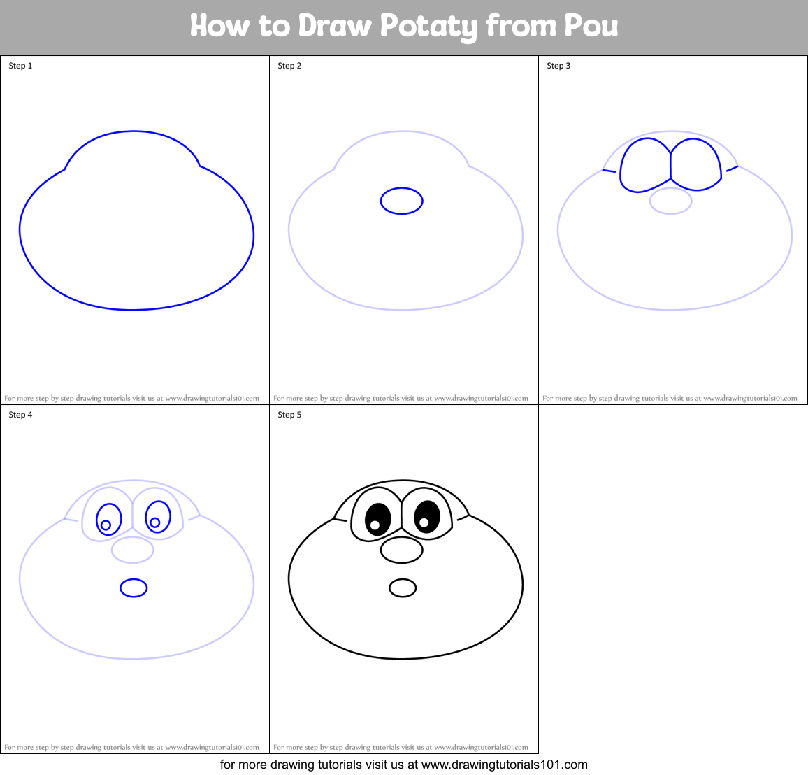 How to Draw Potaty from Pou Printable Step by Step