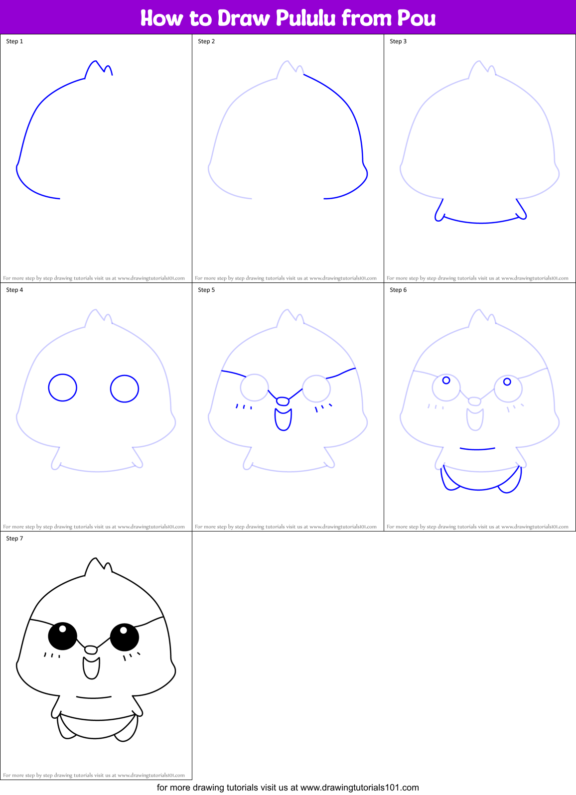 How to Draw Pululu from Pou Printable Step by Step