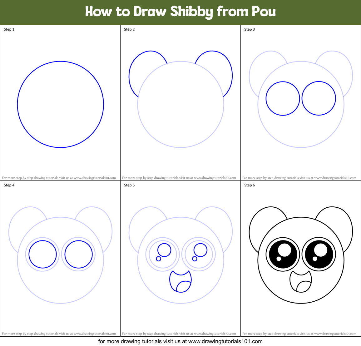 How to Draw Shibby from Pou Printable Step by Step