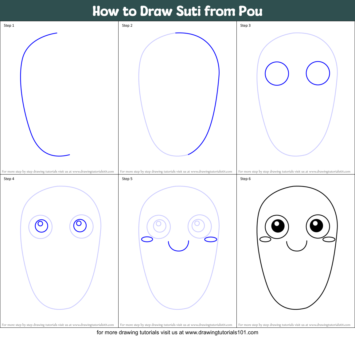 How to Draw Suti from Pou Printable Step by Step