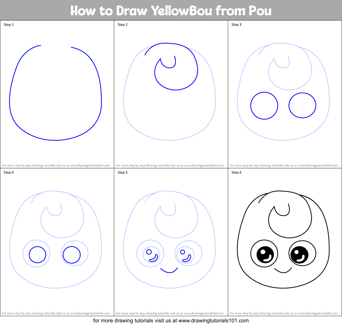 How to Draw YellowBou from Pou Printable Step by Step