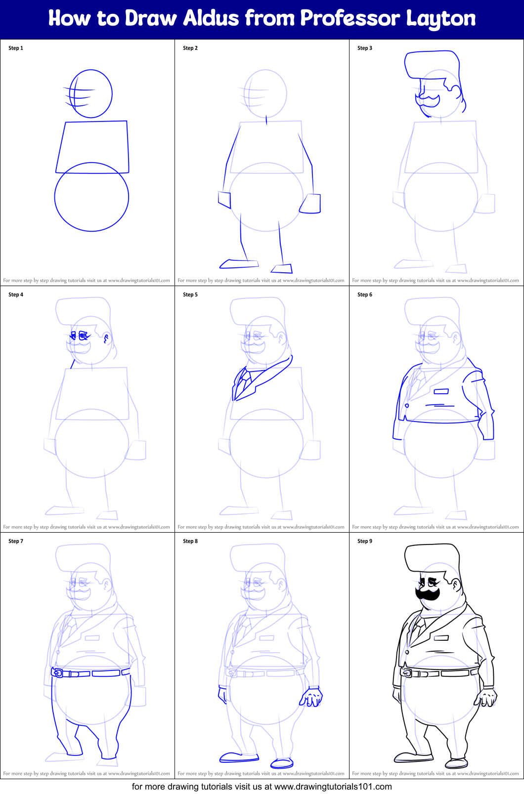 How to Draw Aldus from Professor Layton Printable Step by Step