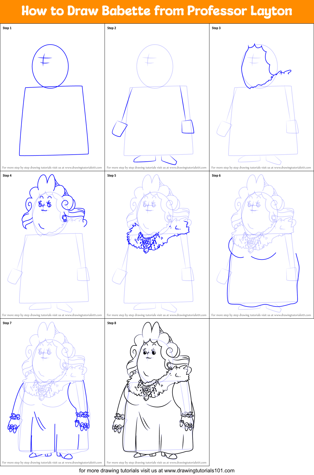 How to Draw Babette from Professor Layton Printable Step by Step