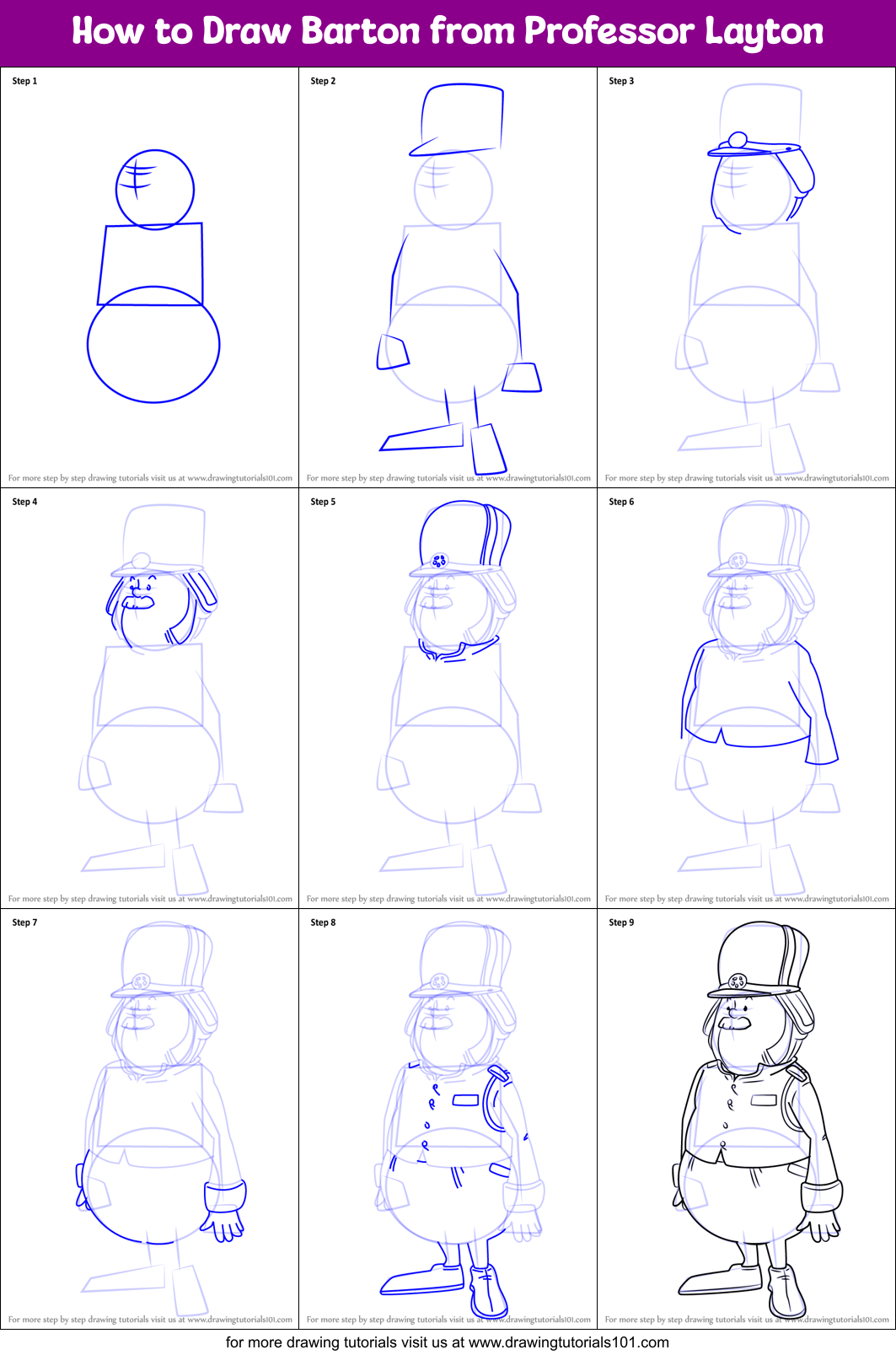 How to Draw Barton from Professor Layton Printable Step by Step