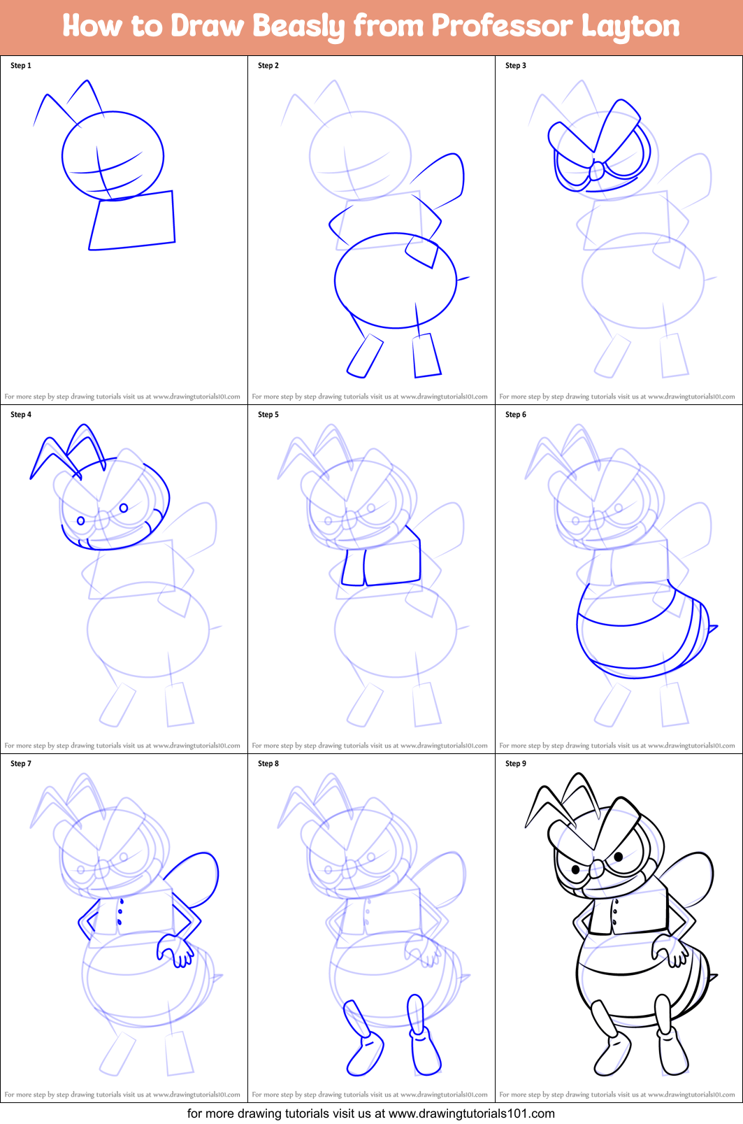 How to Draw Beasly from Professor Layton Printable Step by Step