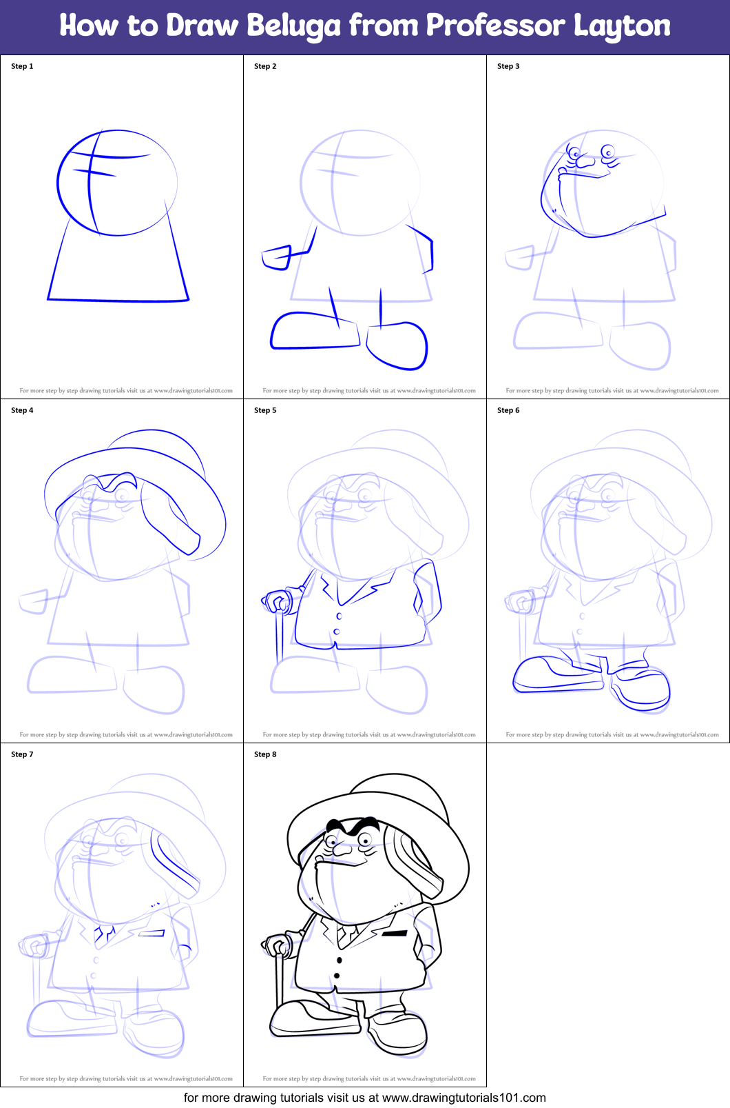 How to Draw Beluga from Professor Layton Printable Step by Step