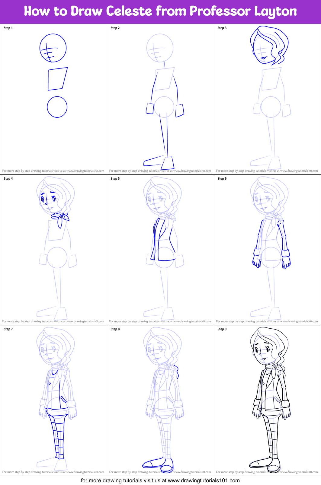 How to Draw Celeste from Professor Layton Printable Step by Step