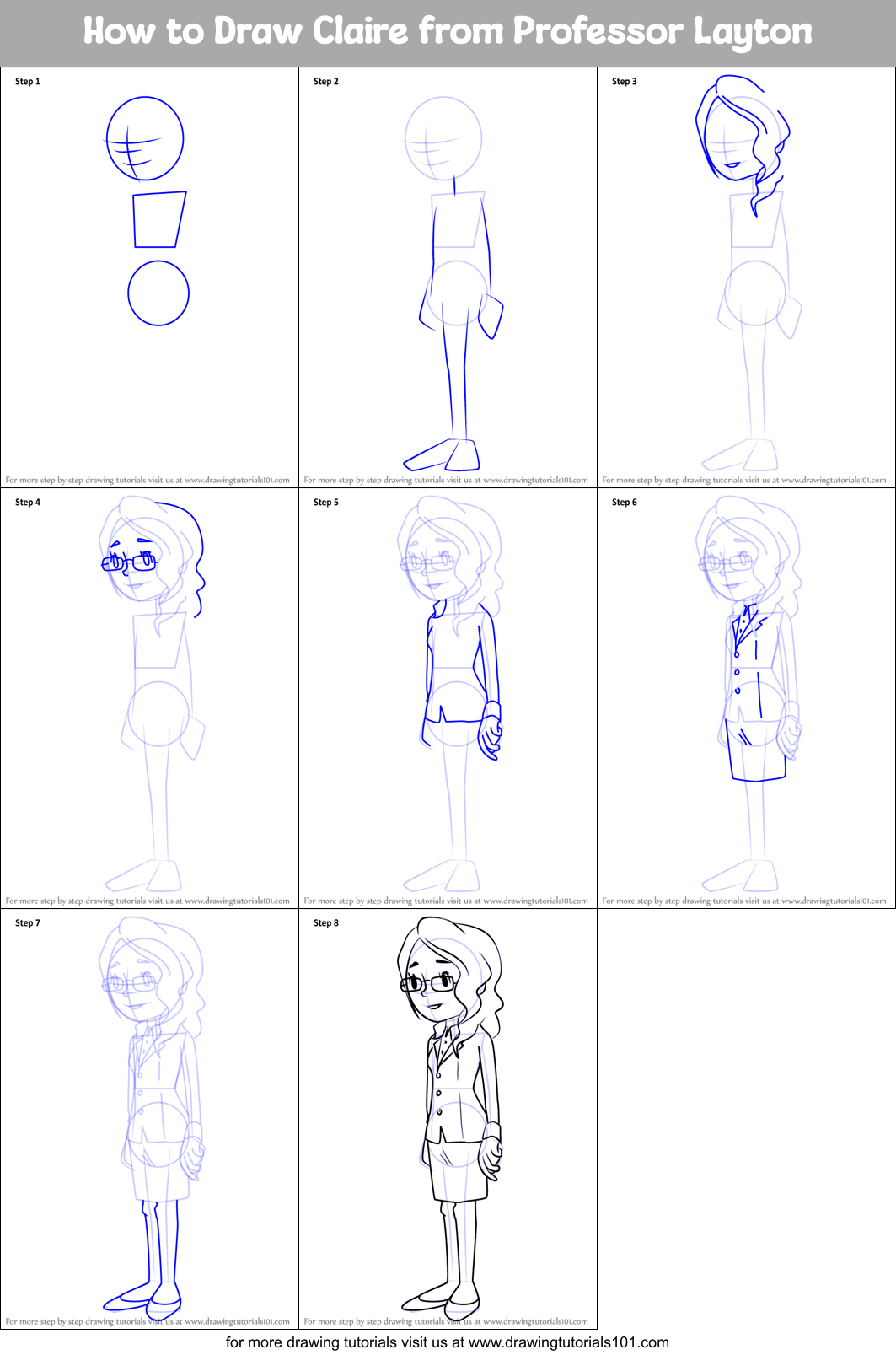 How to Draw Claire from Professor Layton Printable Step by Step