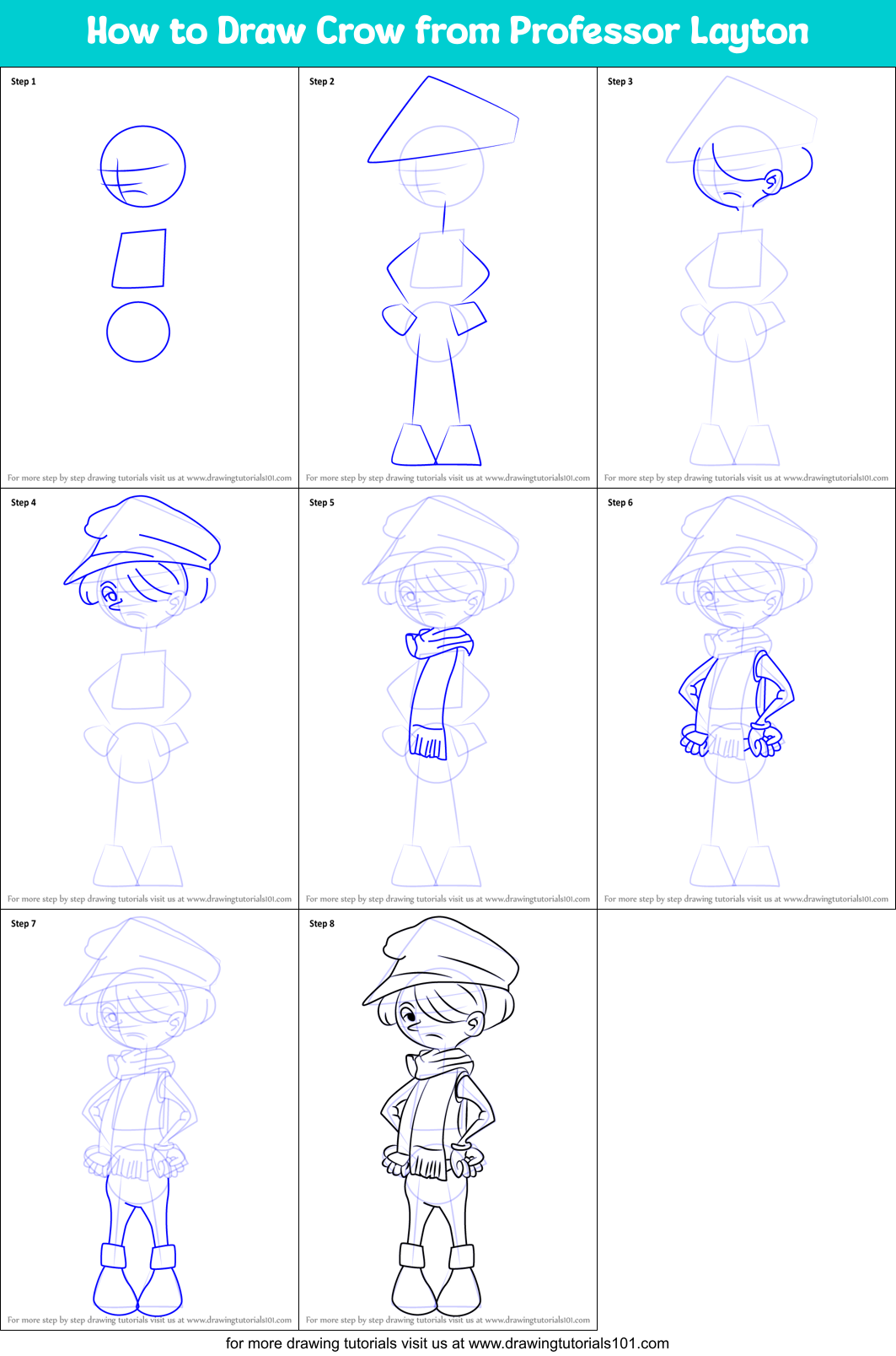 How to Draw Crow from Professor Layton Printable Step by Step