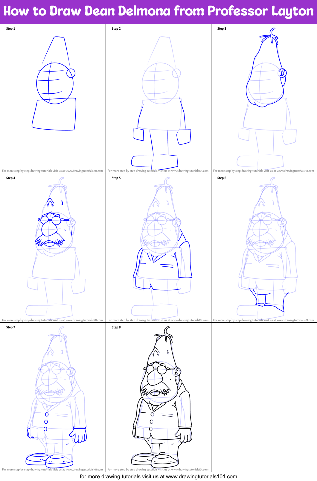 How to Draw Dean Delmona from Professor Layton Printable Step by Step