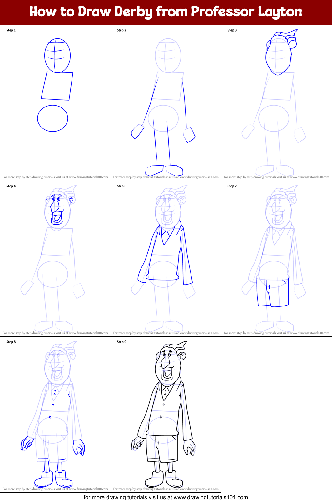 How to Draw Derby from Professor Layton Printable Step by Step