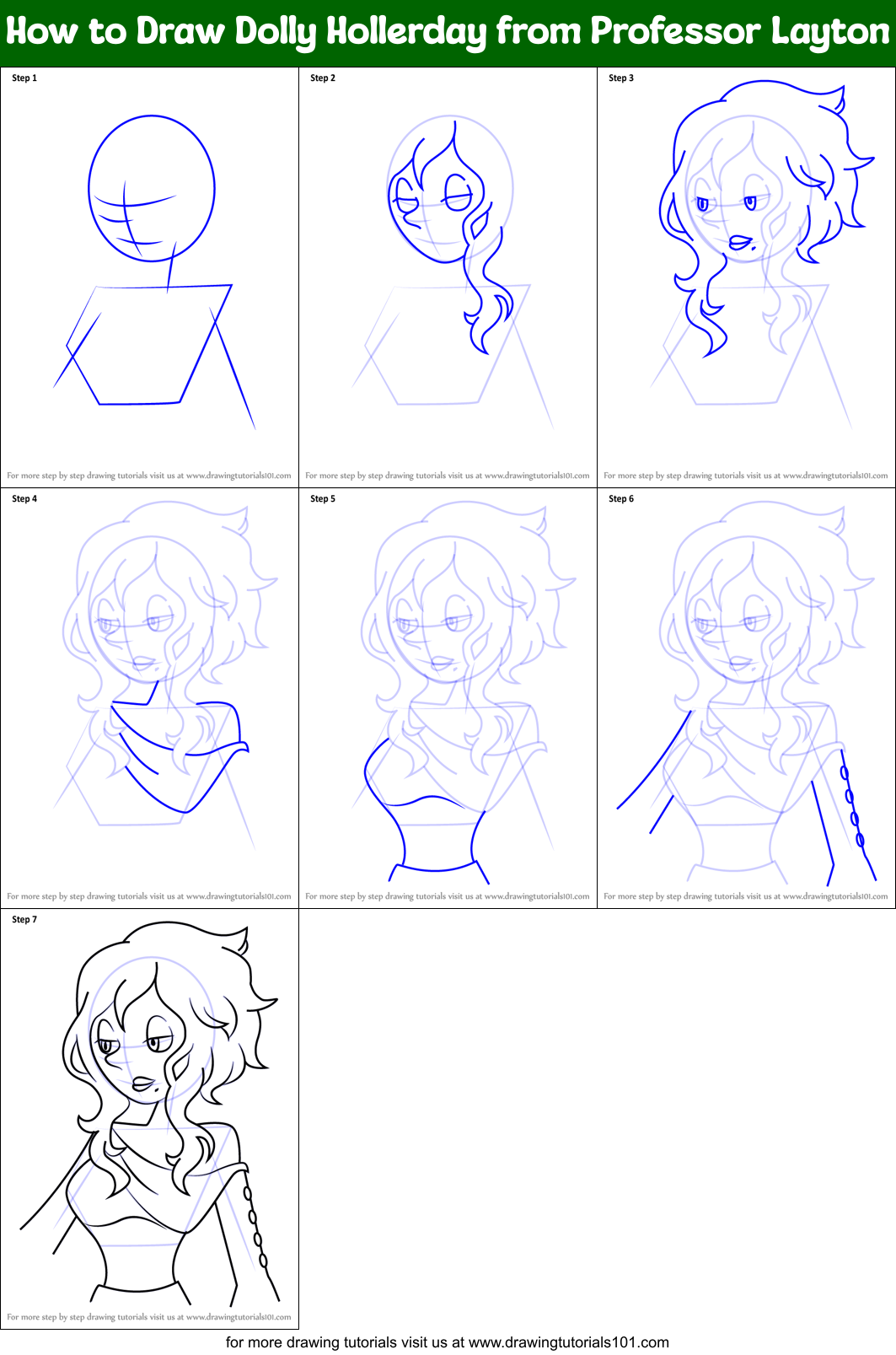 How to Draw Dolly Hollerday from Professor Layton Printable Step by Step