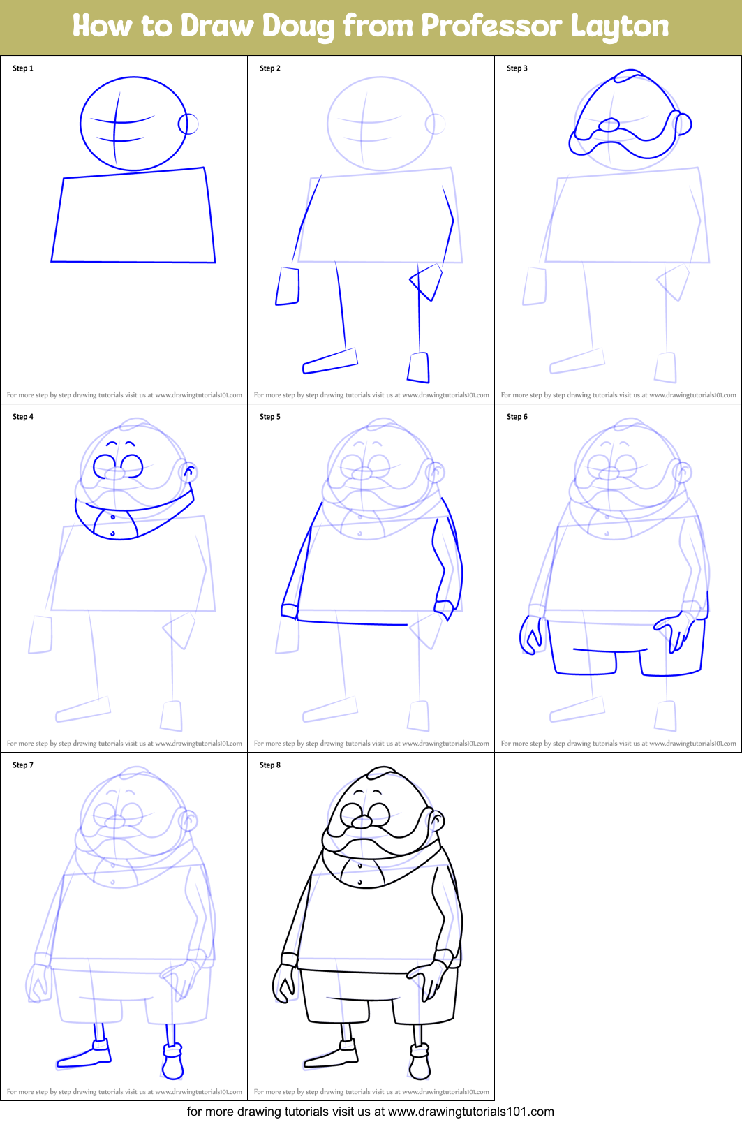 How to Draw Doug from Professor Layton Printable Step by Step
