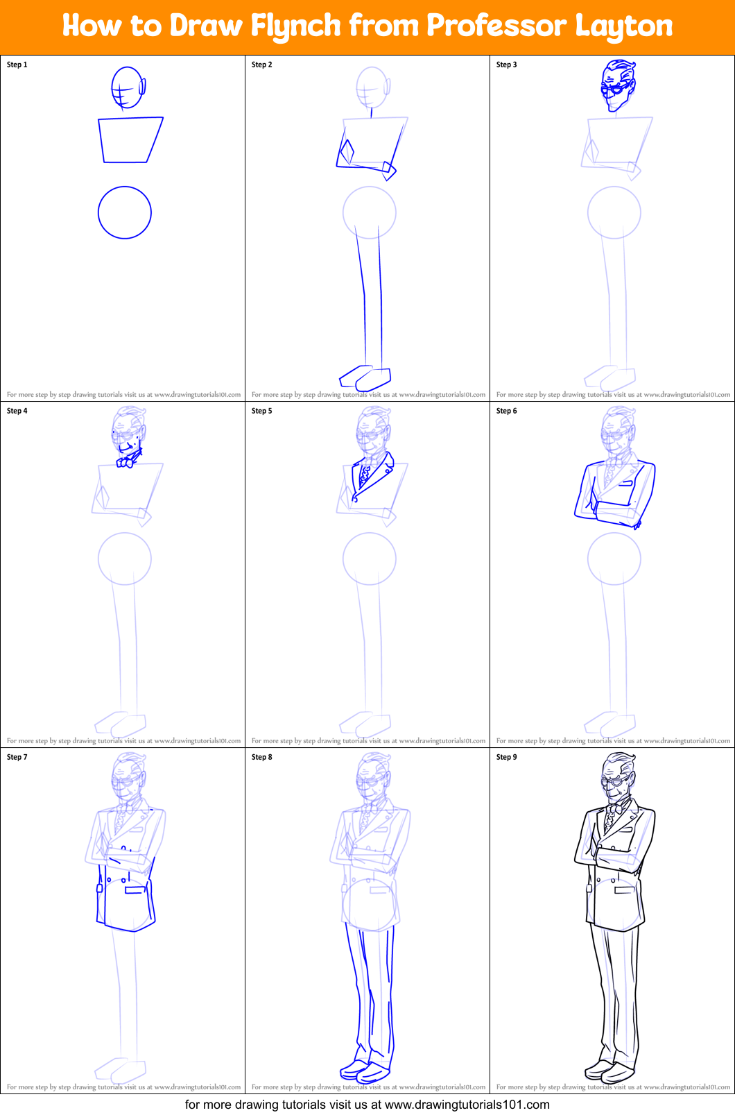 How to Draw Flynch from Professor Layton Printable Step by Step