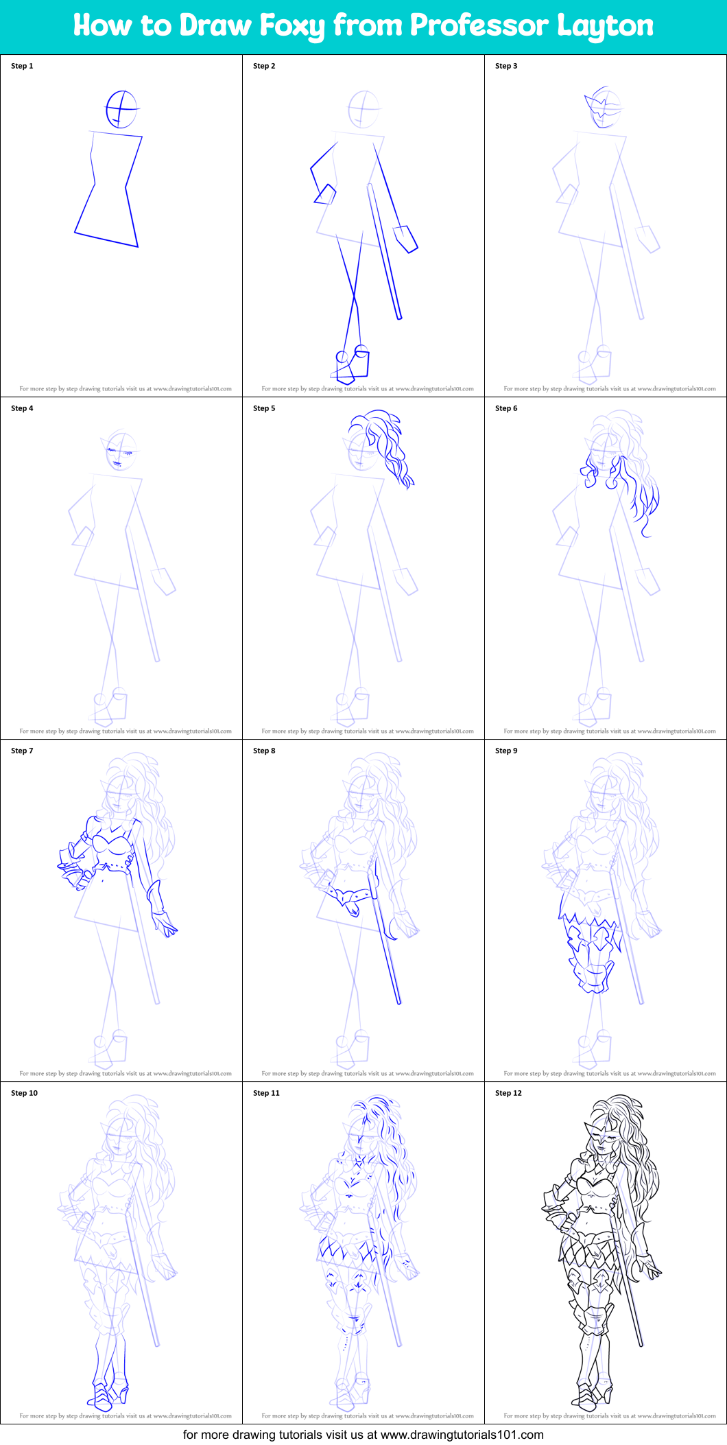 How to Draw Foxy from Professor Layton Printable Step by Step