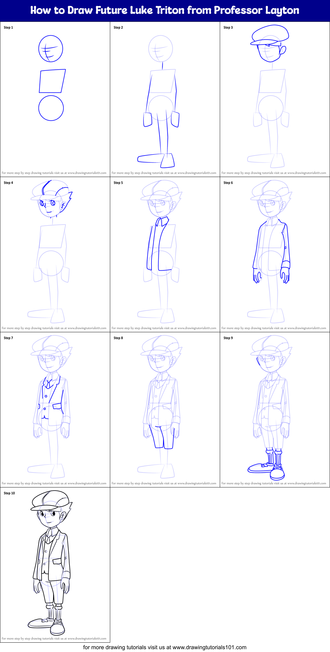 How to Draw Future Luke Triton from Professor Layton Printable Step by Step
