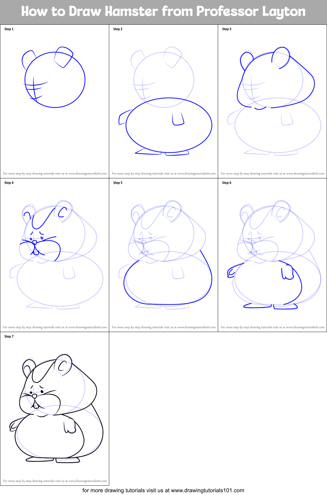 How to Draw Hamster from Professor Layton Printable Step by Step