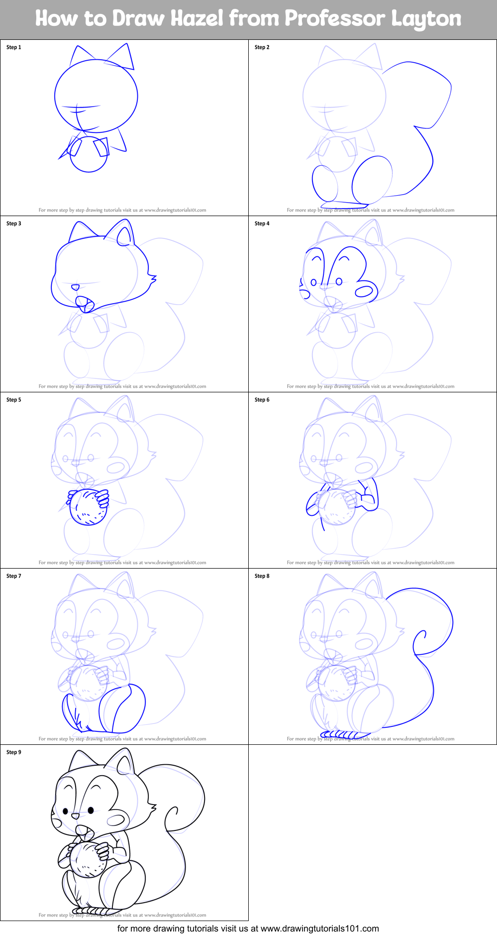 How to Draw Hazel from Professor Layton Printable Step by Step