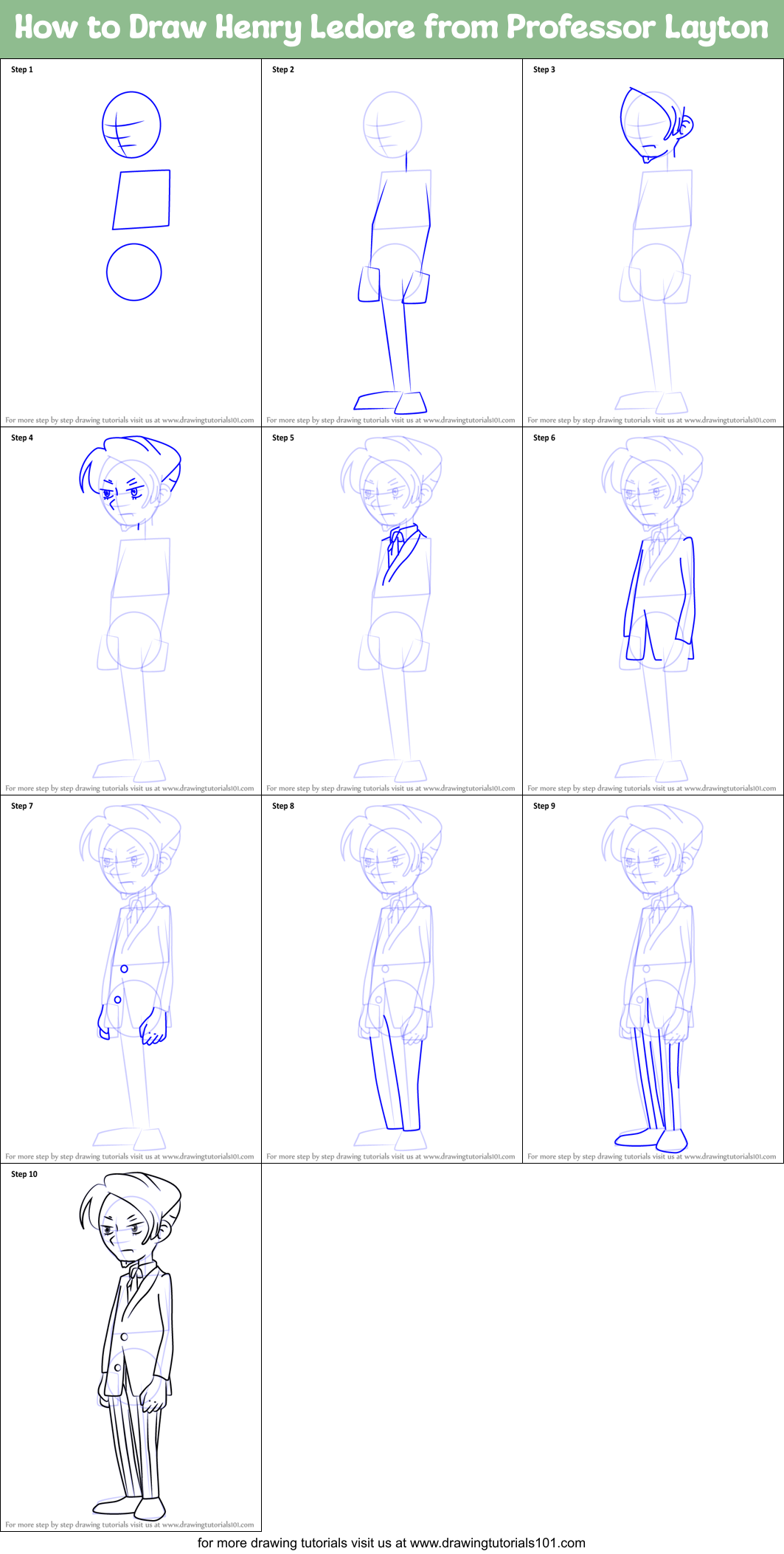 How to Draw Henry Ledore from Professor Layton Printable Step by Step
